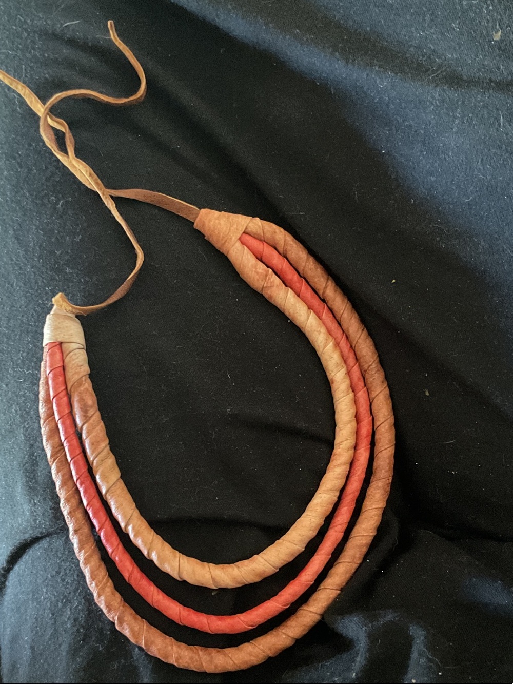 Handcrafted Multistrand Leather choker necklace in Brown and Red